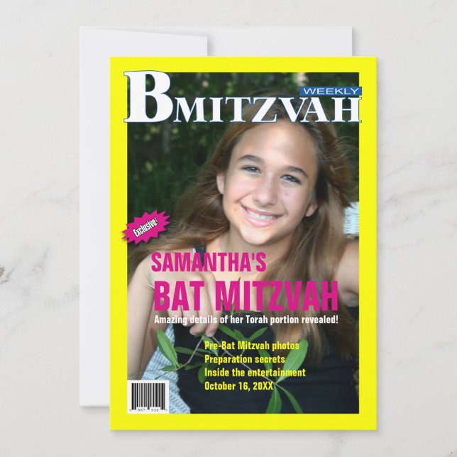 Bat Mitzvah Revista Convite Rosa Amarelo (Frente)