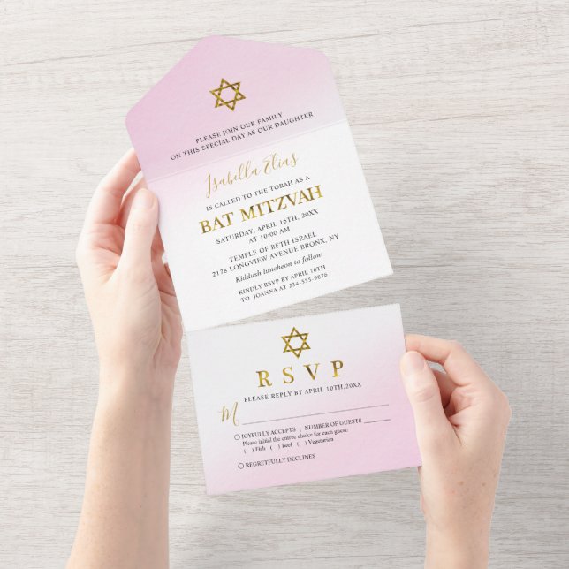 Bat Mitzvah Rosa Pastel Dourado Aquarela (Tearaway)