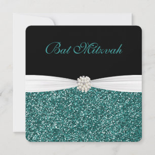 Bat Mitzvah, Turquesa Glitter, Convites
