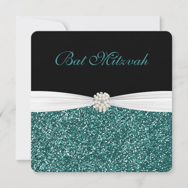 Bat Mitzvah, Turquoise Glitter, Convite (Frente)