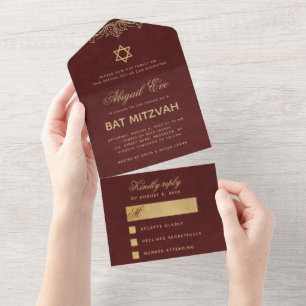 Bat Mitzvah Vintage Elegante Burgundy Dourado Scri