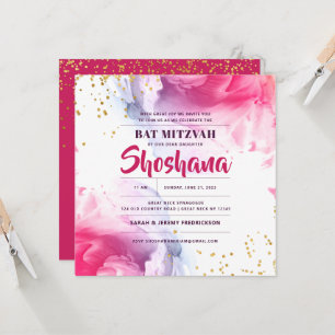 Bat Mitzvah Watercolor Glitter Convite