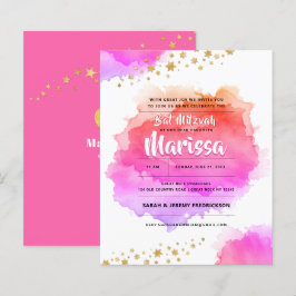 Bat Mitzvah Watercolor Glitter Convite