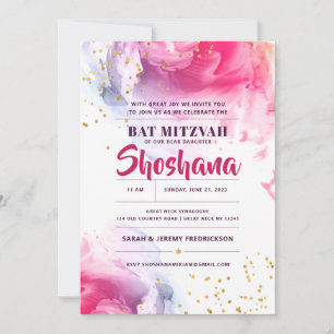 Bat Mitzvah Watercolor Glitter Convite