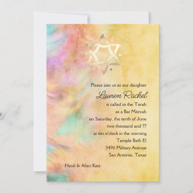 Bat Mitzvah Yellow Tie Dye Design Convite (Frente)