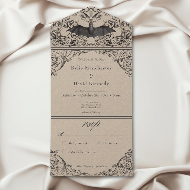 Bat Vitoriano Até Preto Da Morte Não Jantar (Victorian Bat Until Death Black Tan No Dinner All In One Invitation)