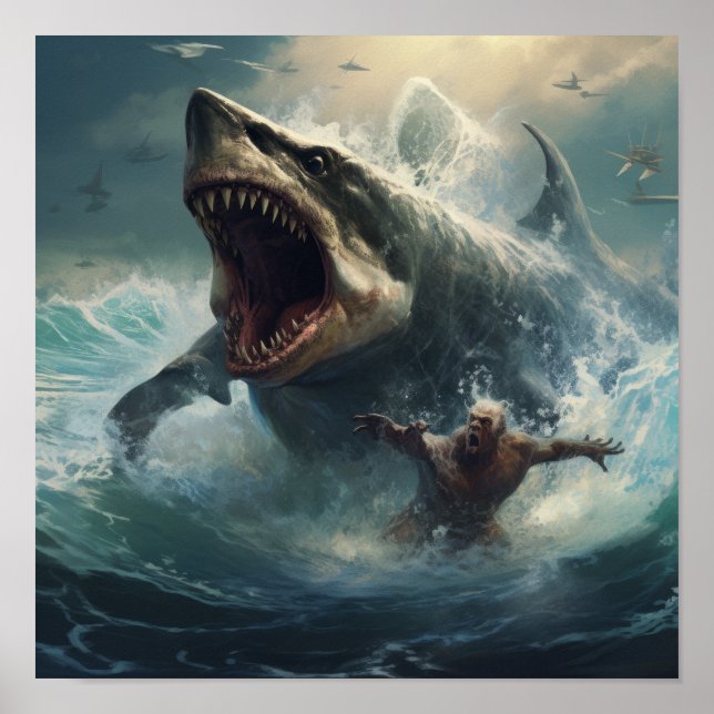 Batalha Epic: Megalodon vs T-Rex Poster - Liberar  (Frente)