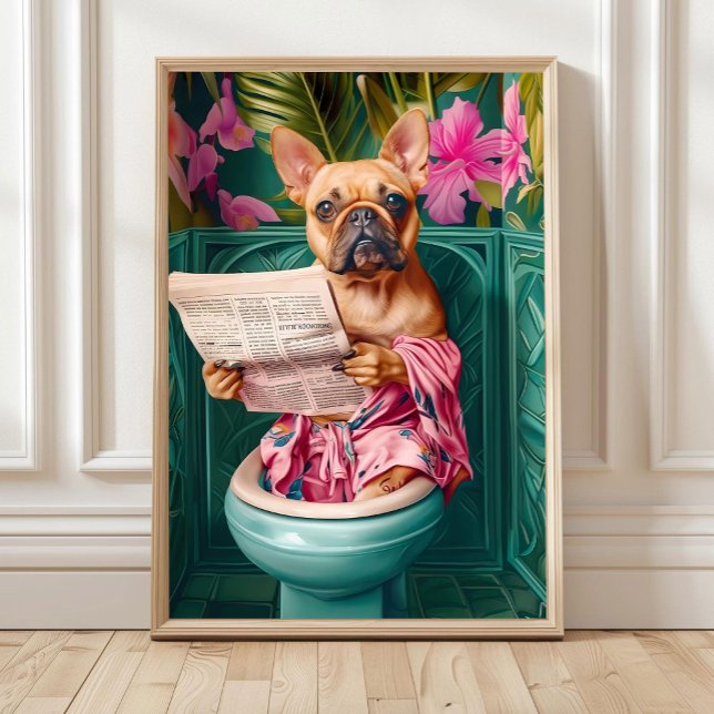 Bathroom Fawn French Bulldog Print Funny Poster Fr (Criador carregado)