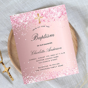 Batismo blush cor-de-rosa brilhante convite para o