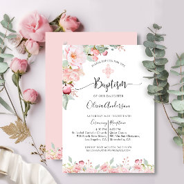 Batismo Elegante Rosa e Mint Convite Floral