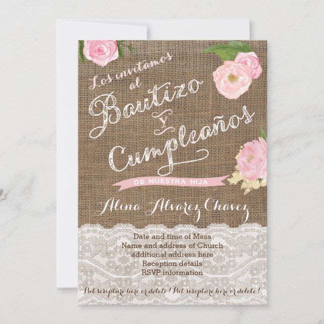 Batismo espanhol e convites para aniversários para (Frente)