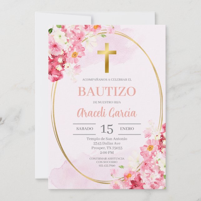 Batismo Floral Rosa, Convite Espanhol (Frente)