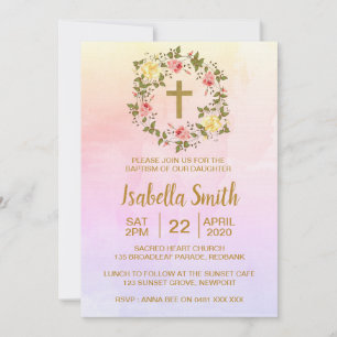 Batismo floral rosa Dourado / Convite para Natal