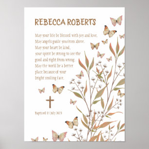 Batismo Garota Aquarela Borboletas Poster