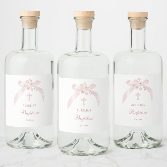 Batismo Laço Rosa Floral (Garrafas)