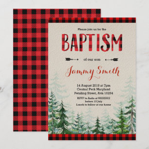 Batismo Lumberjack Red xadrez Convite