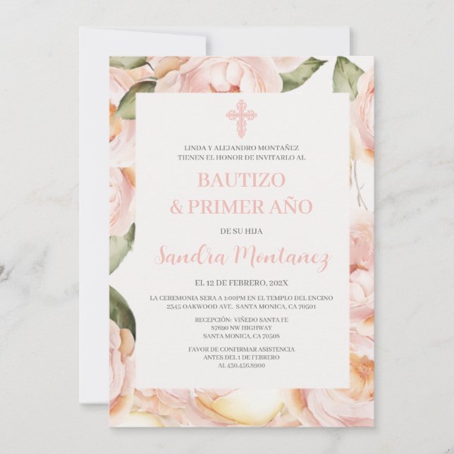 Batismo no primeiro aniversário Convite Espanhol p (Frente)