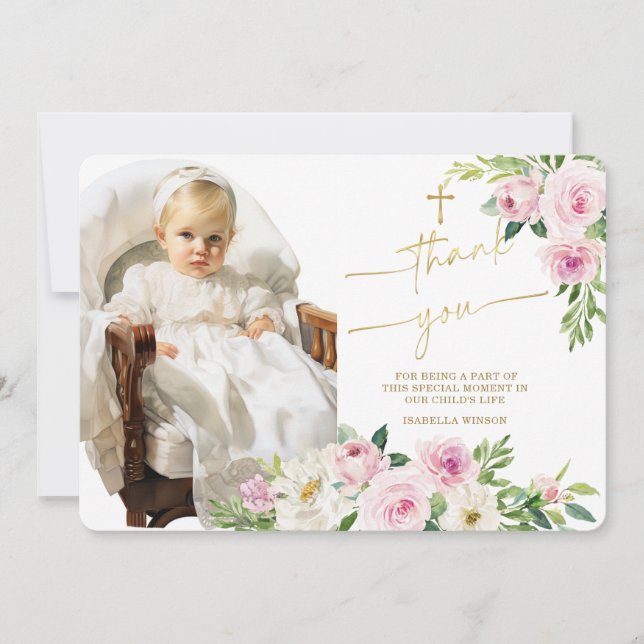 Batismo Obrigado Cartão com fotos (Frente)