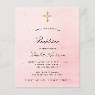 Batismo orçamental blush cor-de-rosa convite para