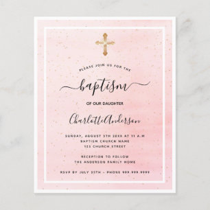 Batismo orçamental blush cor-de-rosa convite para
