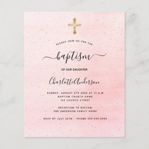 Batismo orçamental blush cor-de-rosa convite para