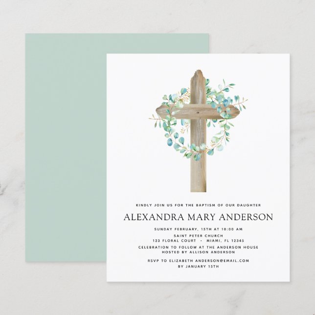 Batismo orçamental Verde Sage Eucalyptus (Frente/Verso)