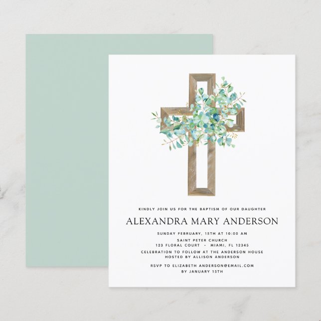 Batismo orçamental Verde Sage Eucalyptus (Frente/Verso)