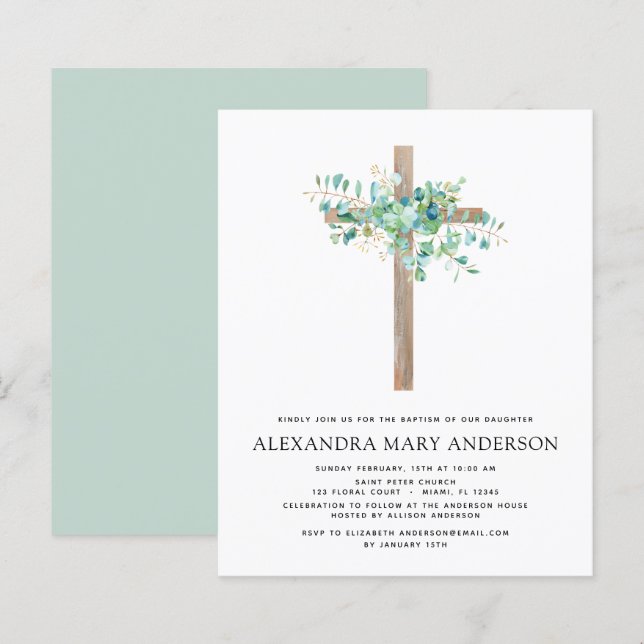 Batismo orçamental Verde Sage Eucalyptus (Frente/Verso)