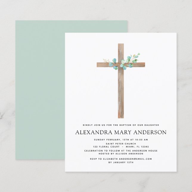 Batismo orçamental Verde Sage Eucalyptus (Frente/Verso)