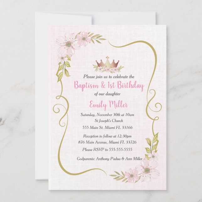 Batismo princesa e convite de aniversário (Frente)