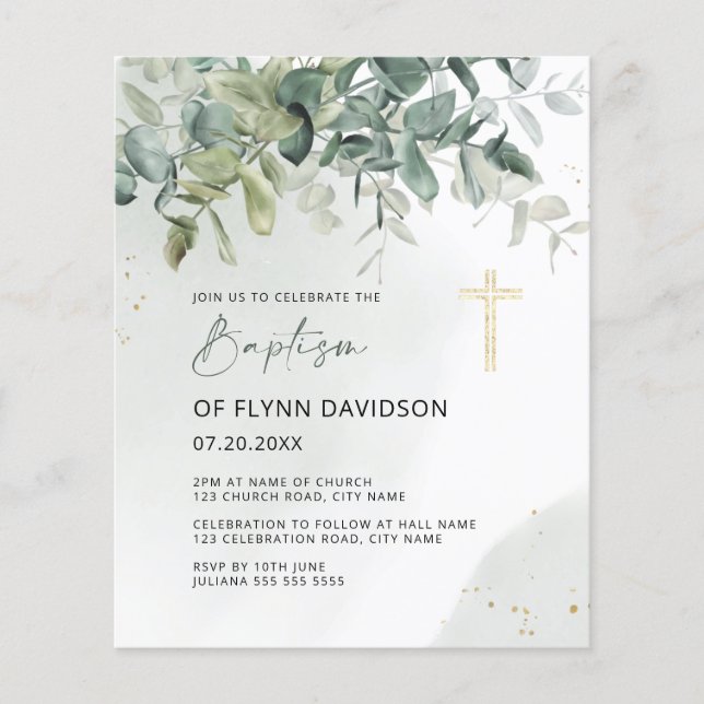 Batismo Verde e Dourado do Orçamento Christening (Frente)