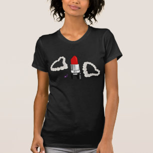 Batom vermelho & t-shirt fino preto do jérsei das