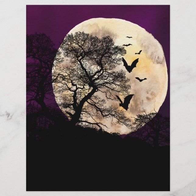 Bats & Moon Halloween Scrapbook Paper (Frente)