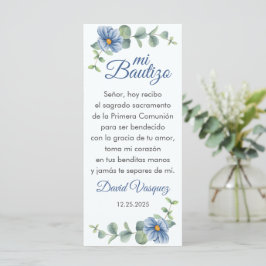 Bautizo Bookmark Favorece Flores Azuis Verde