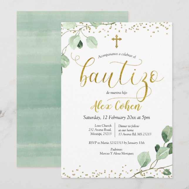 Bautizo Convite à Convite para Gerência Espanhola (Frente/Verso)