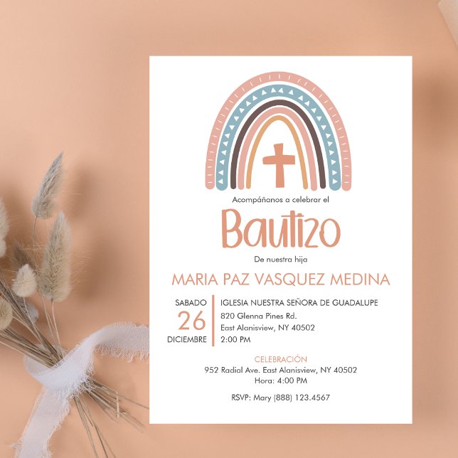 Bautizo Convite Católico Pastel Rainbow Baptism (Criador carregado)