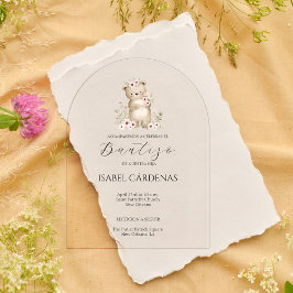 Bautizo De Niña Cute Bear Em Aquarela Espanhola