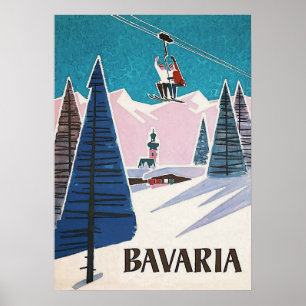 Bavaria Germany, Poster de Esqui Vintage