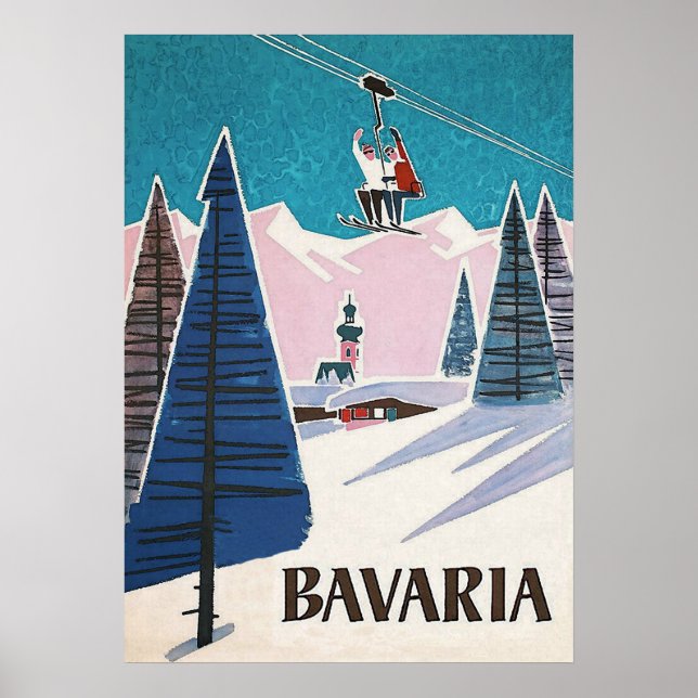 Bavaria Germany, Vintage Ski Poster (Frente)