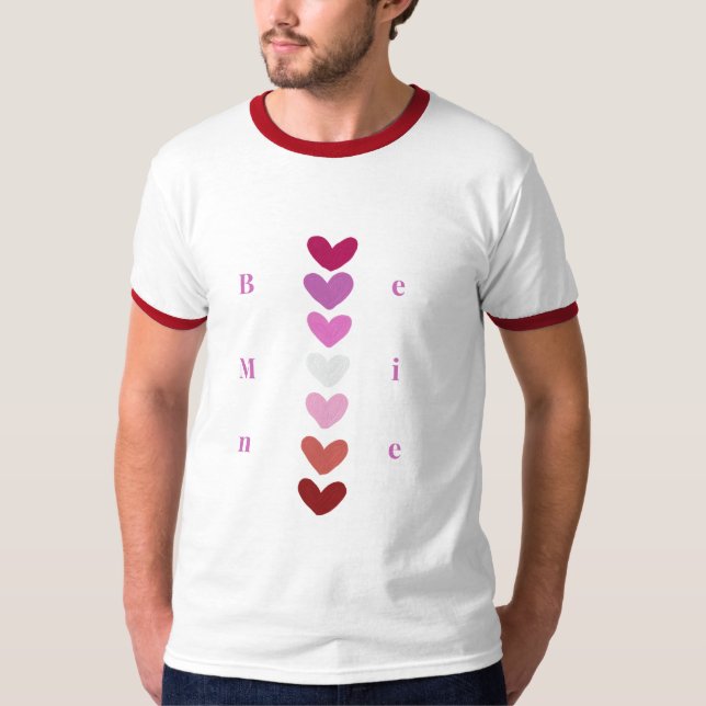 Be Mine Minimal Heart Stack Valentine T-Shirt (Frente)