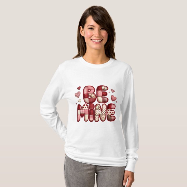 Be Mine Patchwork Valentine T-Shirt | Quilted Hear (Frente Completa)