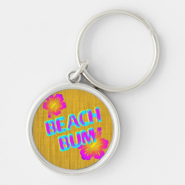 Beach Bum Hibiscus Flower Pink and Teal Chaveiro (Frente)