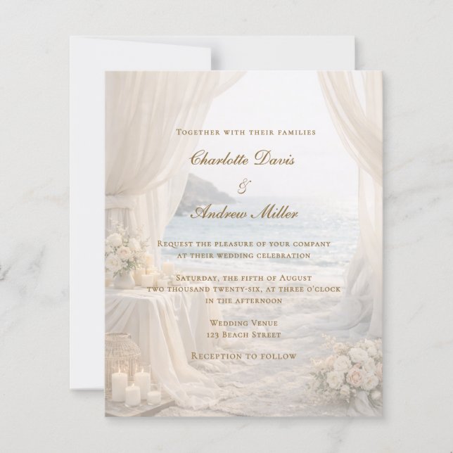 Beach coastal elegant romantic wedding invitation (Frente)