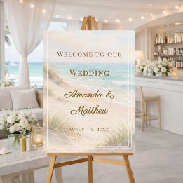 Beach coastal wedding welcome