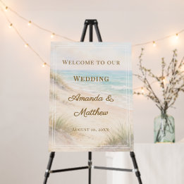 Beach coastal wedding welcome