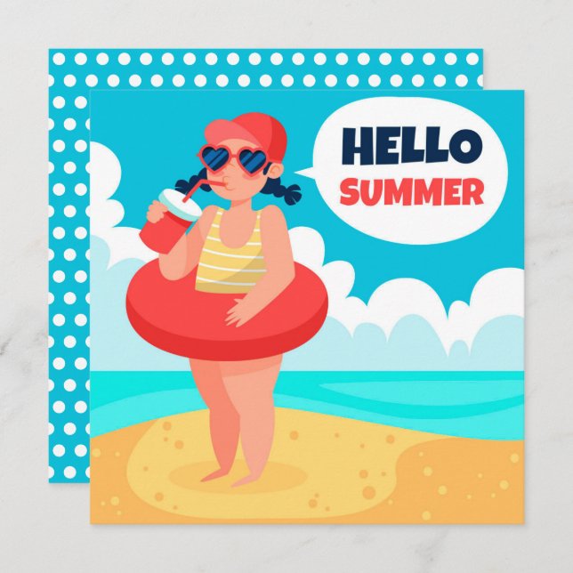 Beach Days Hello Summer Greeting Card (Frente/Verso)