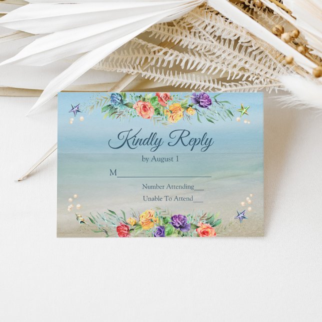Beach Floral Watercolor Weding RSVP (Criador carregado)
