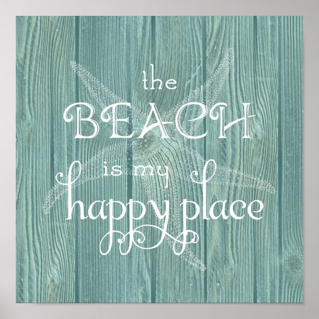 Beach Happy Place Starfish Aqua Wood Poster (Frente)