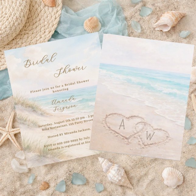 Beach hearts initials Bridal Shower invitation (Criador carregado)