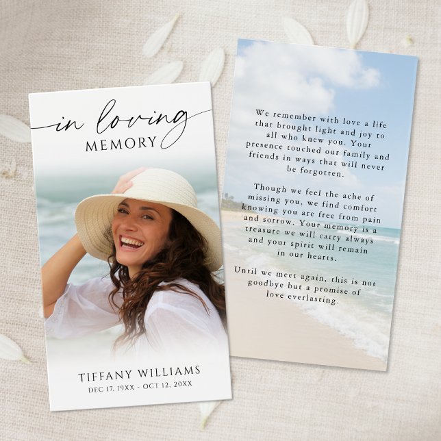 Beach In Loving Memory Photo Sympathy Prayer Card (Criador carregado)